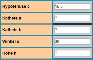 Rechtwinkliges Dreieck Eingaben