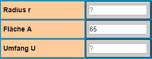 Kreis-Berechnung Eingaben