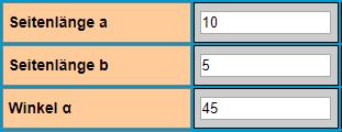 Parallelogramm Berechnung Eingaben