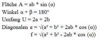 Parallelogramm Formelsammlung