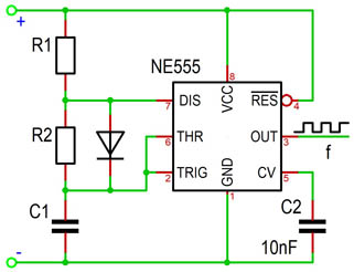 NE555-Multivibrator mit Diode