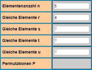 Permutationen mit Wiederholung: Eingaben