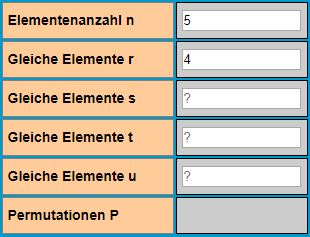 Permutationen mit Wiederholung: Eingaben