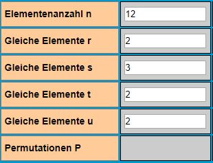 Permutationen mit Wiederholung: Eingaben