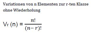 Variationen ohne Wiederholung - Formel