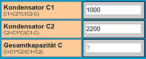 Berechnungseingaben Reihenschaltung von Kondensatoren