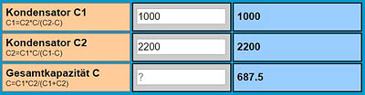 Beispiel Berechnungsergebnisse Reihenschaltung von Kondensatoren