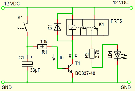 Ausschaltverzoegerung mit Transistor und Relais