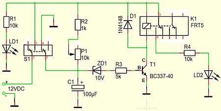 Einschaltverzögerung mit Transistor und Z-Diode.