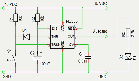 Schaltplan Nachlauf mit NE555