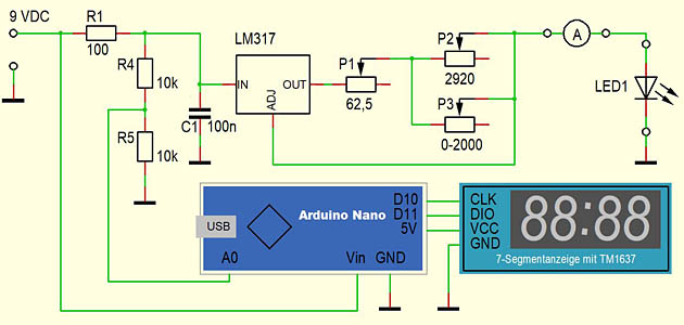 LED-Tester mit Stromanzeige - Schaltplan