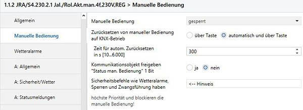 Parameter Manuelle Bedienung