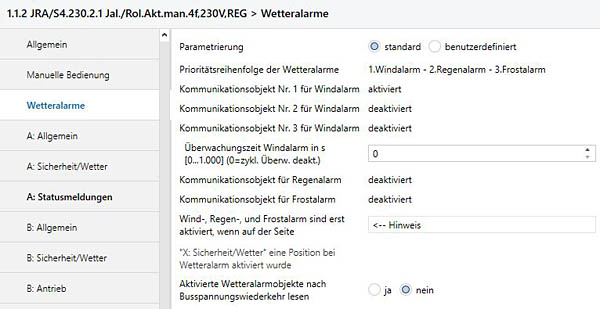 Parameter Wetteralarme