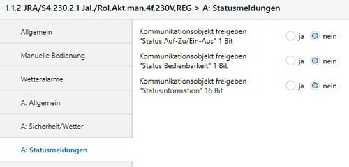Parameter Statusmeldungen
