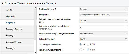 Parameter Tasterschnittstelle Eingang 1