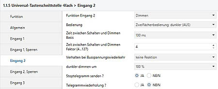 Parameter Tasterschnittstelle Eingang 2