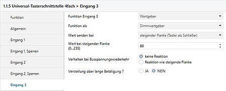 Parameter Tasterschnittstelle Eingang 