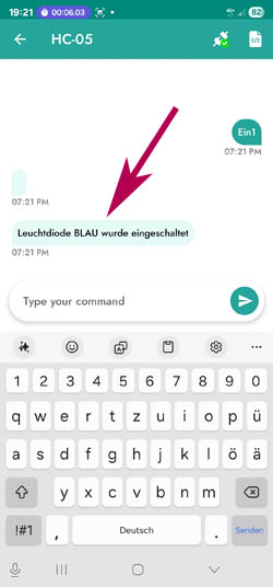 Terminal Antwort: Leuchtdiode eingeschaltet