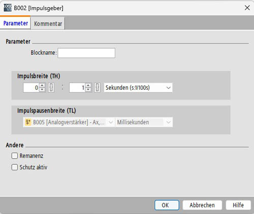 Parameter des Impulsgebers