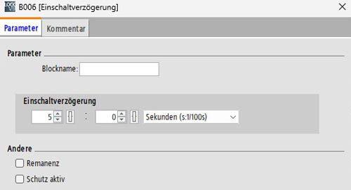 Parameter des zeitbausteins