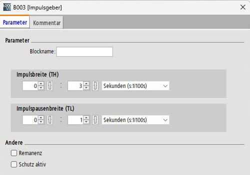 Parameter des Impulsgebers