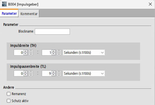 Parameter des Impulsgebers