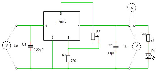 Schaltplan L200C als Spannungsregler