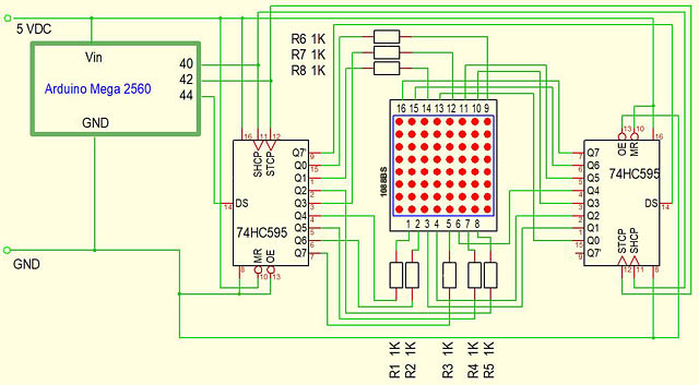 Schaltplan Matrix mit Schieberegister